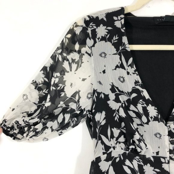 New Sanctuary Floral Short Sleeve Button Front Maxi Dress Black White Size 2 - Picture 6 of 16